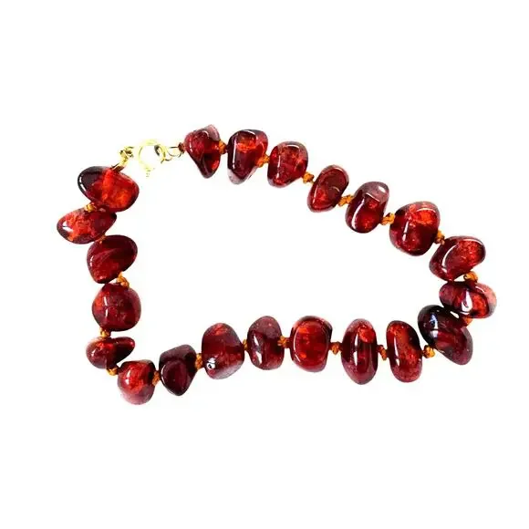 Natural Amber Bracelet – Hand-Knotted Cognac Nuggets, Baltic Style